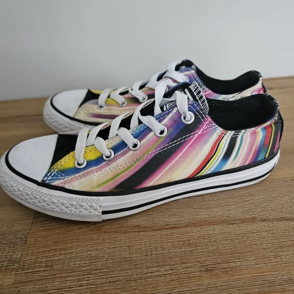 CONVERSE ALL STAR Junior Girls Low Top Striped Sneakers, Shoes - Size 2.5 - Picture 5 of 8
